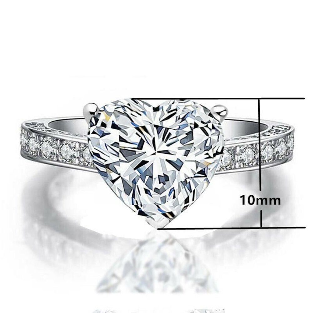 Heart Shaped White Sapphire .925 Silver Ring - Picture 3 of 6